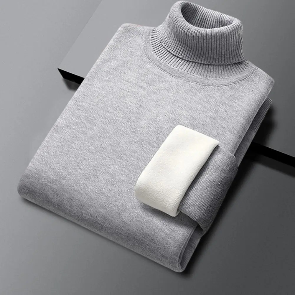 Men s Sweaters Male Men s Sweater Turtleneck Long Sleeve Fleece Lining Men Autumn Winter Solid Color Thickened Warm Jumper 231208