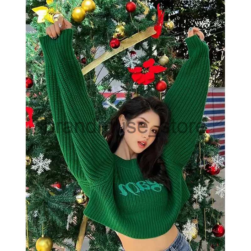 Women's Knits Tees MEXZT Y2K Cropped Sweater Women Streetwear Letter Embroidery Knitted Pullovers Harajuku Christmas Short Jumpers Korean Knitwea