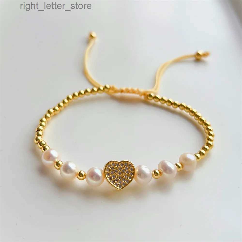 Chain 5Pcs Natural Freshwater Pearl Bracelets Jewelry Zircon Heart Moon Charm Bracelet for Women Fashion Jewelry Gold Color Beads YQ231208