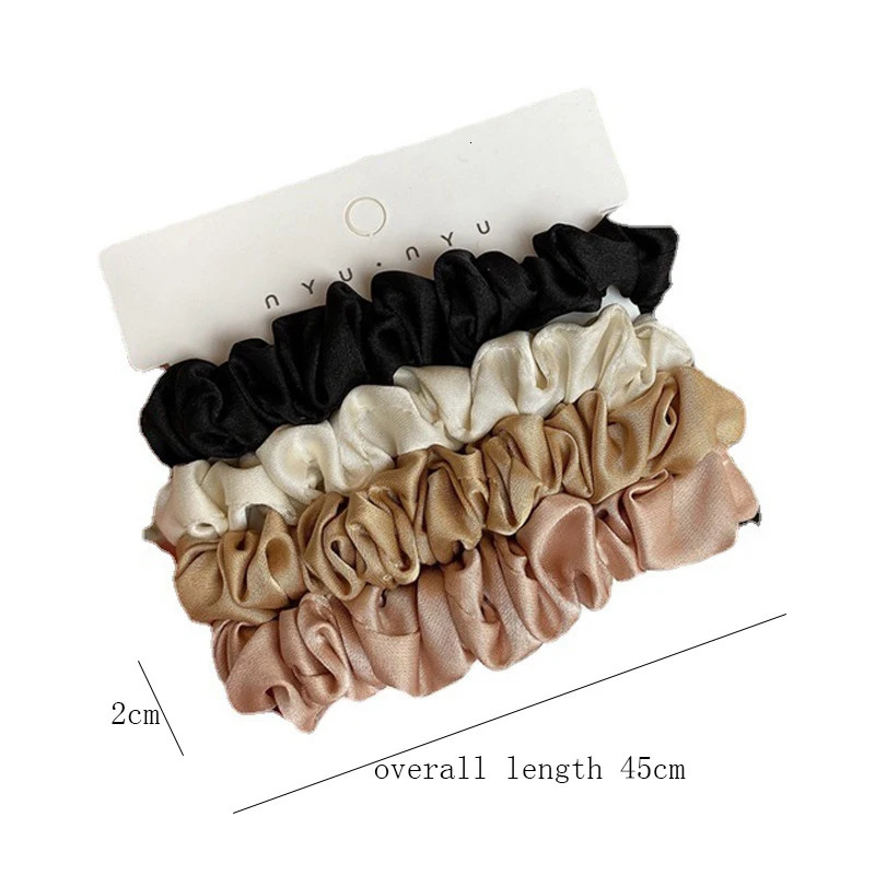 Hair Rubber Bands 4pcs Pure Silk Skinnies Small Scrunchie Set Hair Bow Ties Ropes Bands Skinny Scrunchy Elastics Ponytail Holders for Women Girls 2312