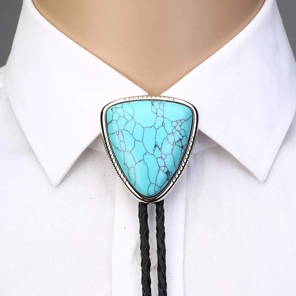 Neck Ties Bolo tie for man Handmade Western Art Indian Alloy Necktie Triangle naturel stone 231208