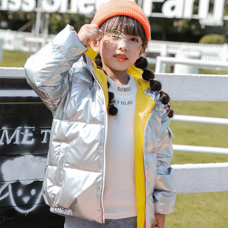 Down Coat Children Winter Duck Down Jacket for Kids Girls Silver Gold Shiny Boys Hooded Coat Baby Clothing Outwear kids Parka Snowsuit 231207