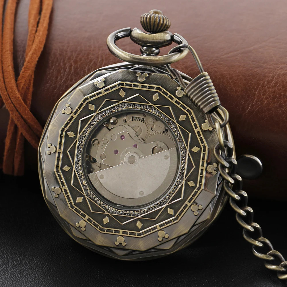 Pocket Watches Antique Moon Phase Flywheel High Quality Mechanical Pocket Watch Retro Men's Necklace Pendant Clock Women's Jewelry Gift 2312