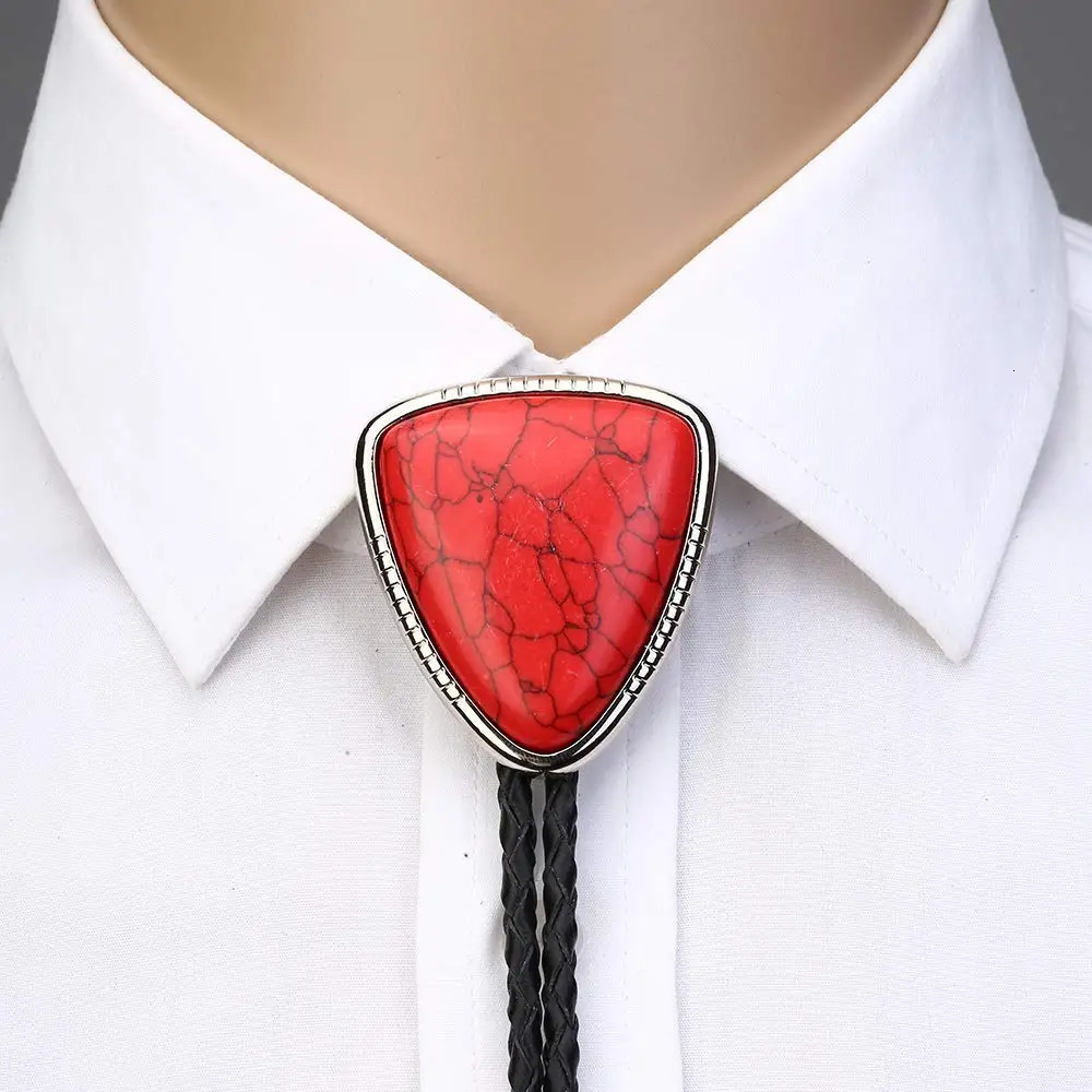 Neck Ties Bolo tie for man Handmade Western Art Indian Alloy Necktie Triangle naturel stone 231208