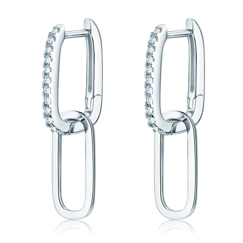 Hoop Huggie IOGOU Paperclip Link Earrings for Women Silver 925 Real 1.4mm D Color Diamond Huggie Hoop Earrings Trend Jewelry 231207
