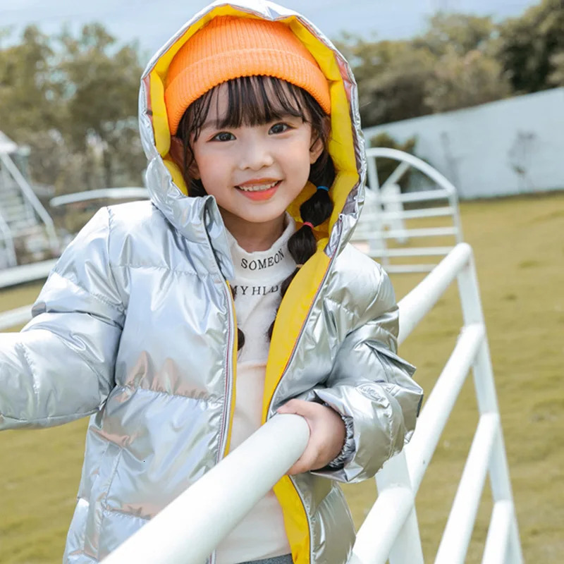 Down Coat Children Winter Duck Down Jacket for Kids Girls Silver Gold Shiny Boys Hooded Coat Baby Clothing Outwear kids Parka Snowsuit 231207