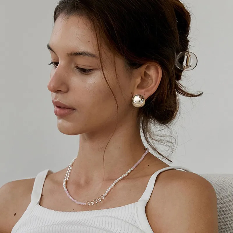 Charm European Style Punk Fashion Geometric Half Metal Big Ball Round Stud Earrings for Women Girls Party Accessories 231208