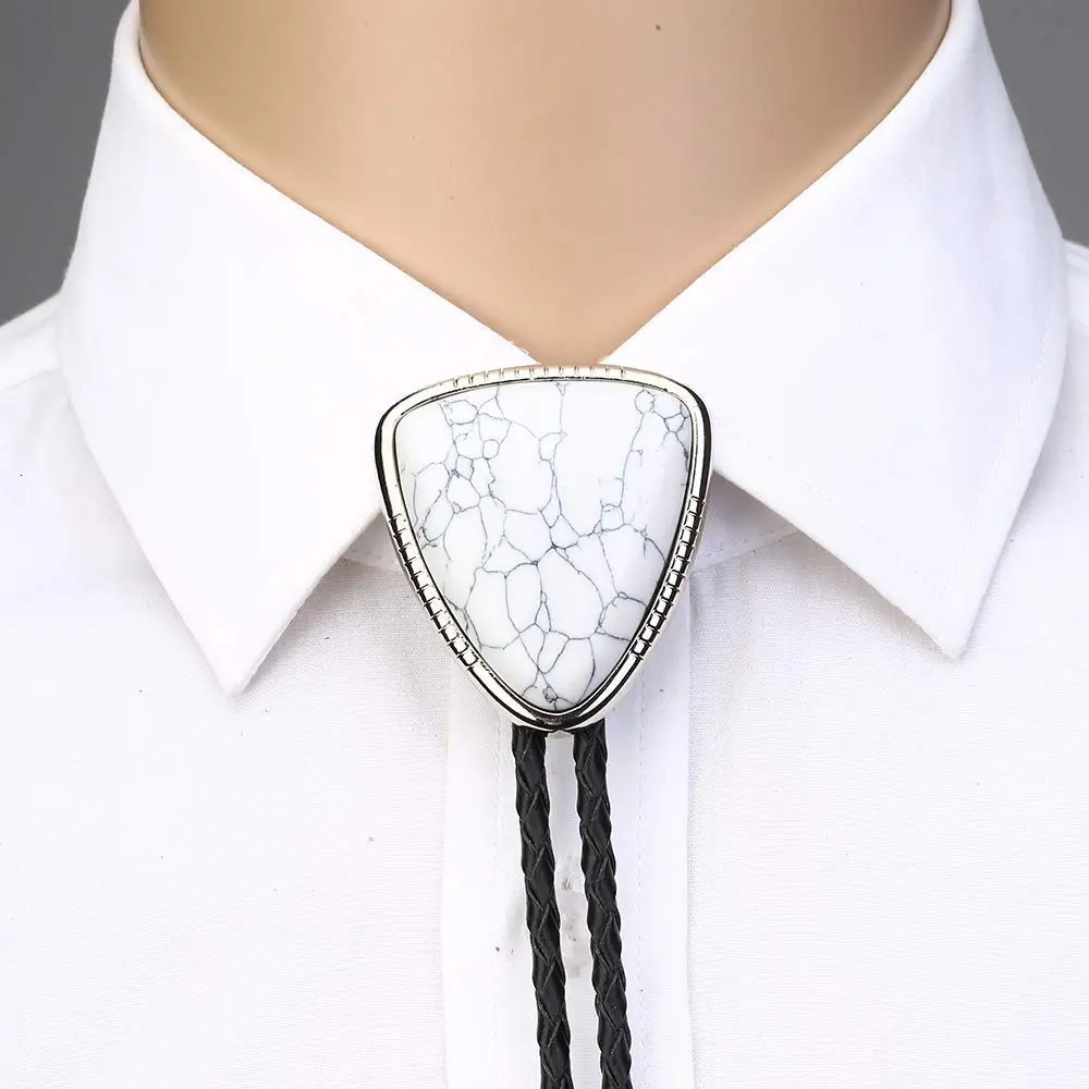 Neck Ties Bolo tie for man Handmade Western Art Indian Alloy Necktie Triangle naturel stone 231208