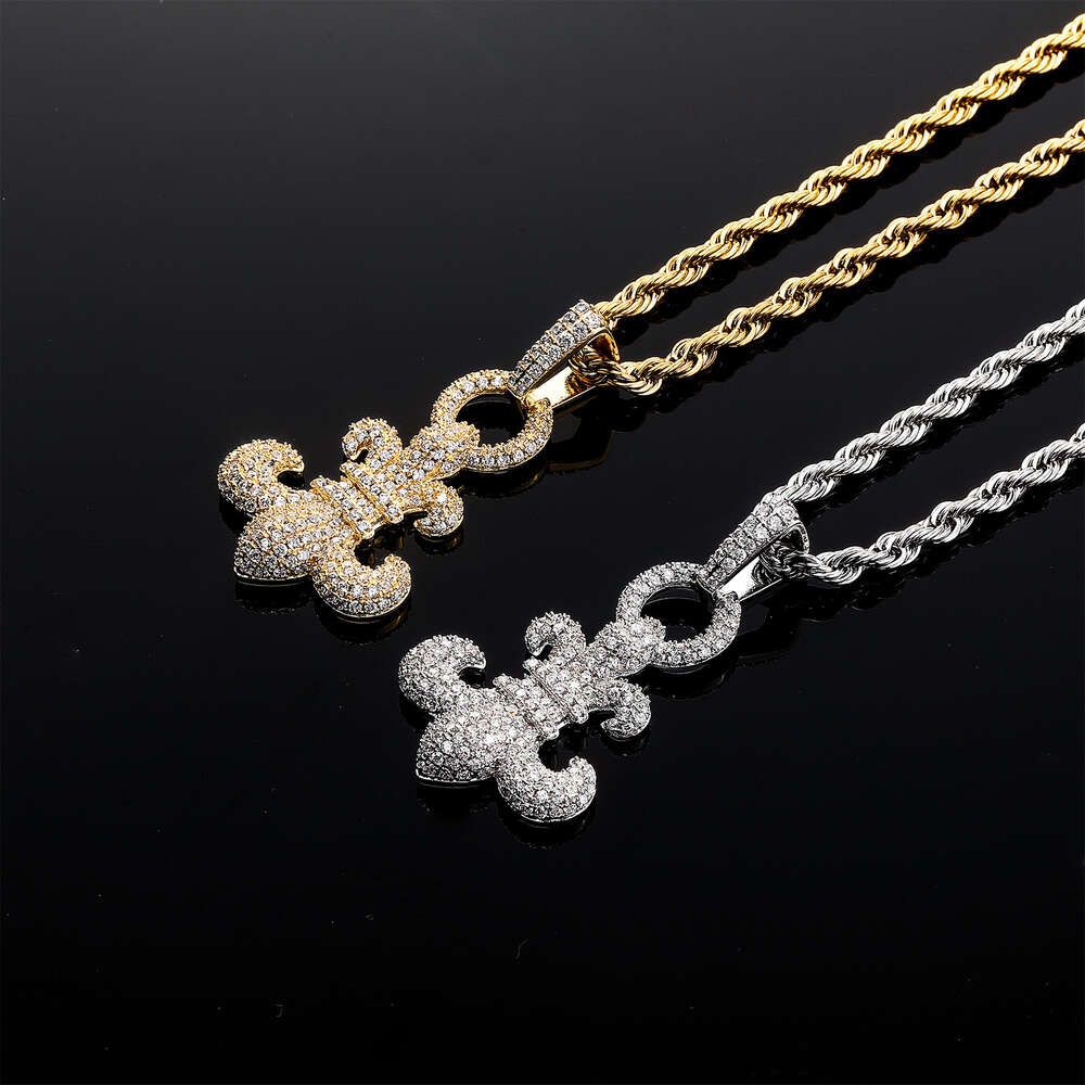 Top Quality Hip Hop Abstract Crown Cz Zircon Pendant Necklace Unisex Collar Sweater Chain Iced Out Crystal Party Bijoux Wolf Tide Necklaces Gifts For 