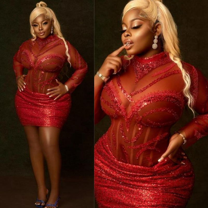 Illusion High Neck Cocktail Dresses Vestidos De Gala Long Sleeves Squined Short Prom Dress Mermaid Beaded Graducation Gowns Mini Short Birthday Party 