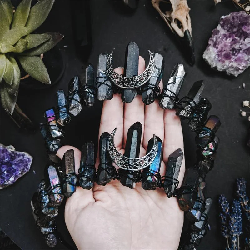 Headbands Raw Crystal Crown Headband Tiara Bride Wedding Halloween Costume Witch Cosplay for Women Girl 231207