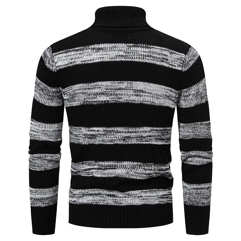 Men s Sweaters Autumn and Winter Sweater Korean Pullover of Black White Stripes Stitching High necked Slim Undershirt 231208