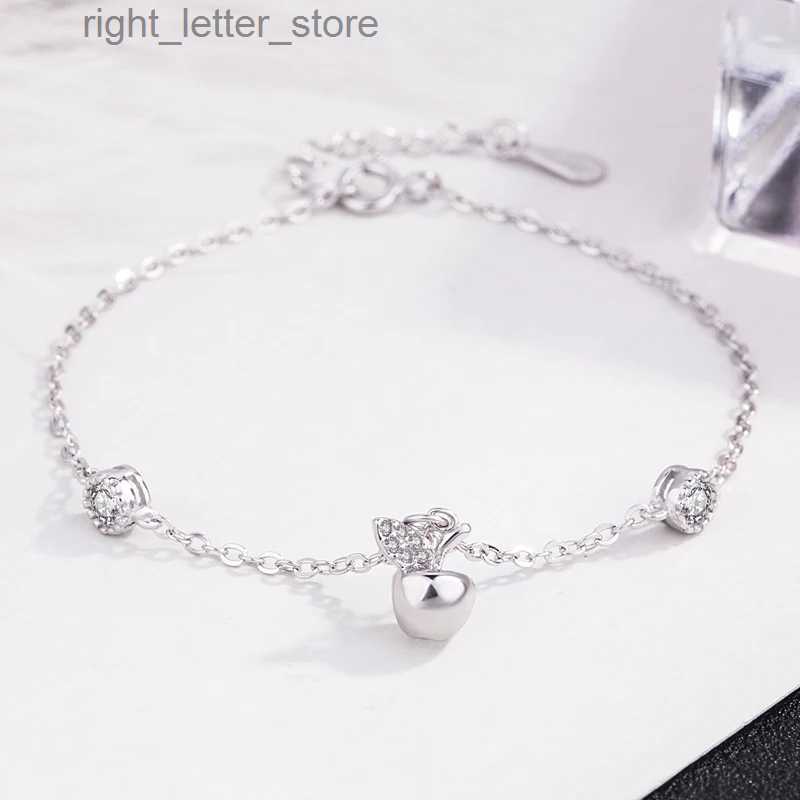 Chain Cute ladies 925 sterling silver bracelet zircon pendant bracelet girl charm jewelry chic silver bracelet birthday present bijoux YQ231208