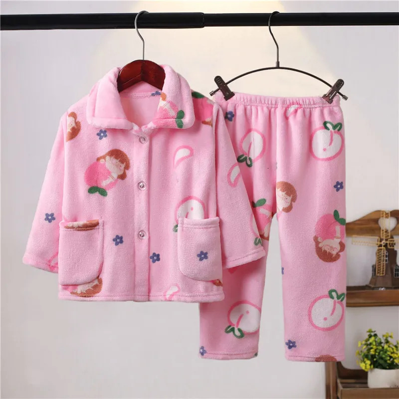 Pajamas Autumn Winter Baby Boy Girl Clothes Pajamas Set Thick Flannel Fleece Toddler Child Warm Cartoon Sleepwear Kids Home Suit 231207