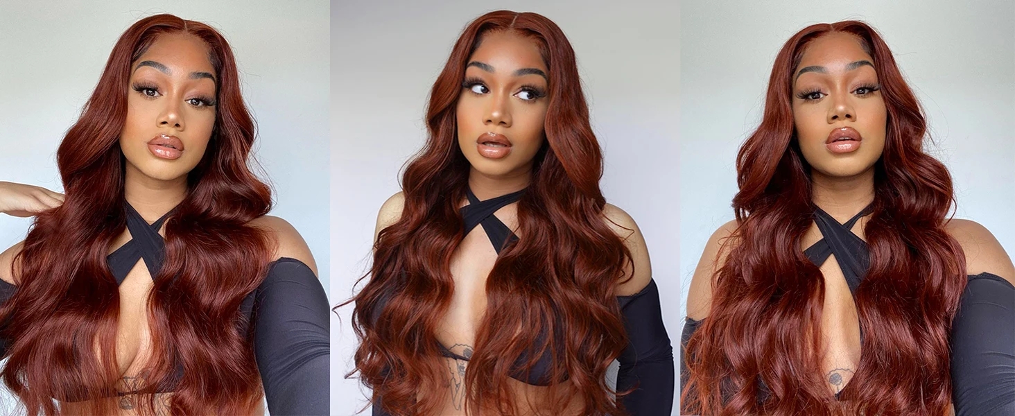 Reddish Brown Body Wave Lace Front Human Hair Wigs HD Transparent Lace Frontal Wigs Human Hair Brazilian Colored Preplucked