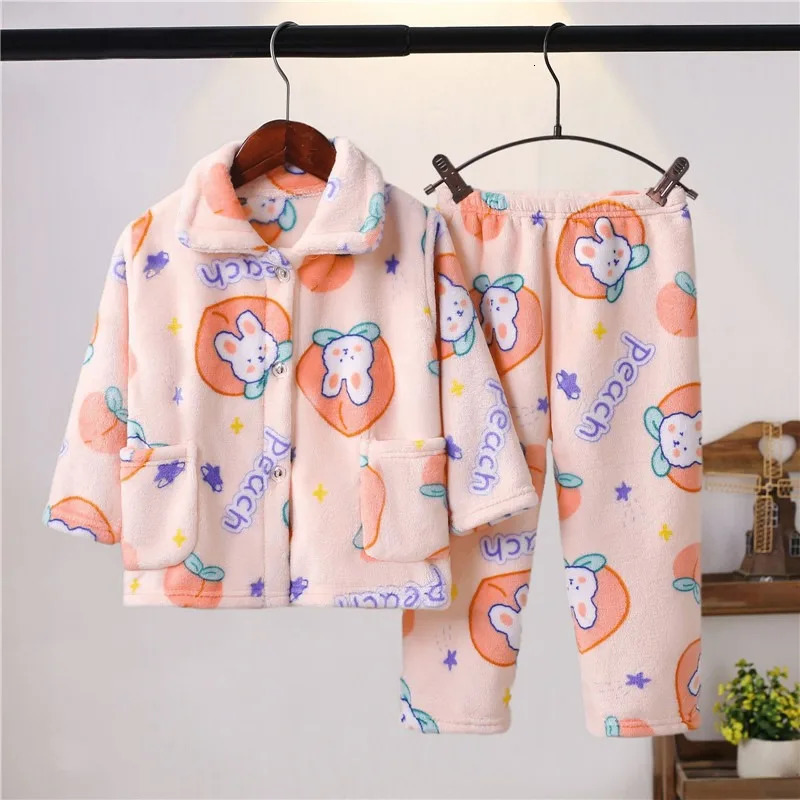 Pajamas Autumn Winter Baby Boy Girl Clothes Pajamas Set Thick Flannel Fleece Toddler Child Warm Cartoon Sleepwear Kids Home Suit 231207