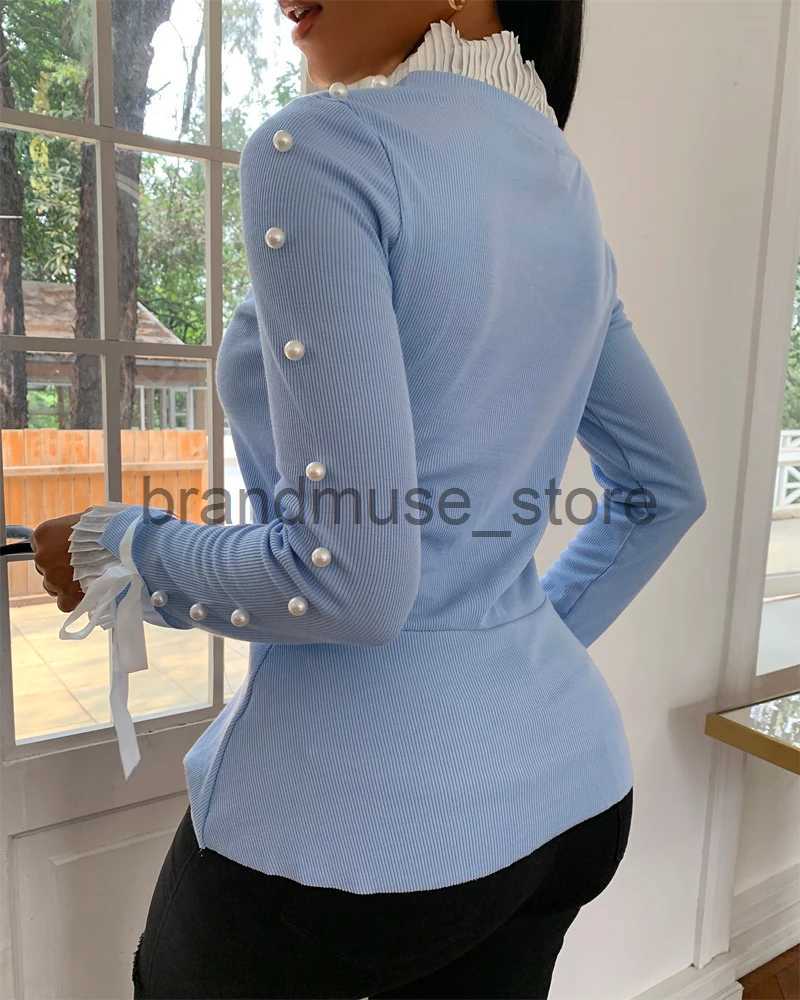 Women's Knits Tees Women Fashion Casual Bowknot Cuff Pullovers Top Autumn Fashion Sweet Style Knit Blouse Beaded Sweater J231208