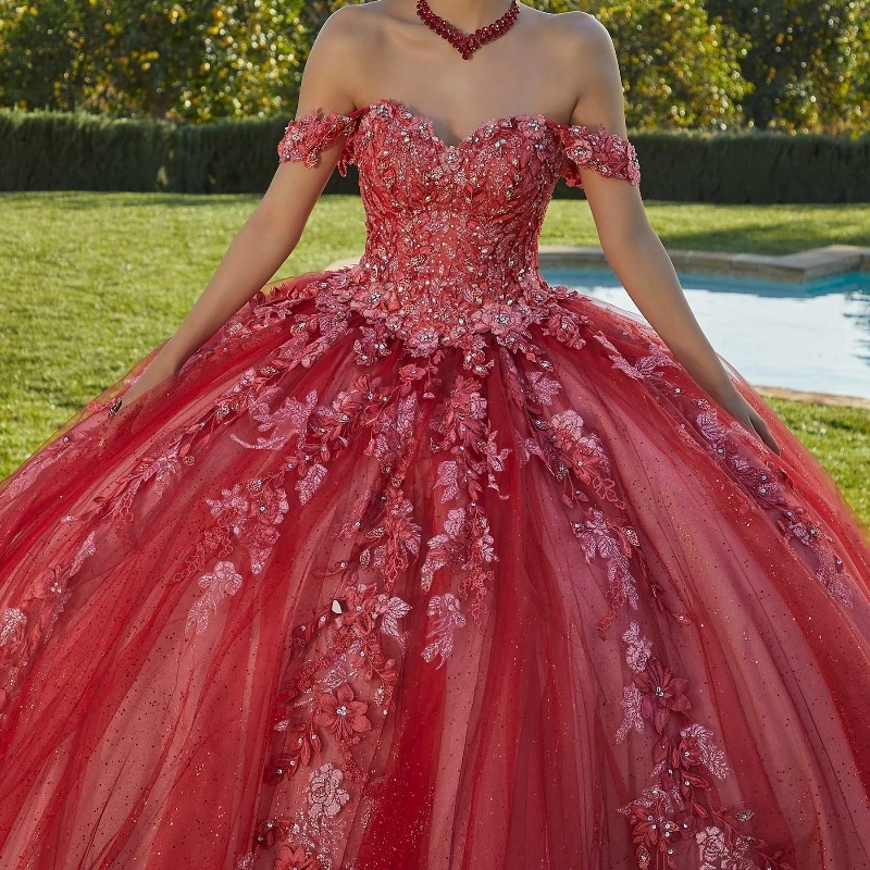 Red Shiny Quinceanera Princess Sweet 16 Years Girl Birthday Party Dresses Appliques Lace Beads vestidos 15 de quinceanera Anos