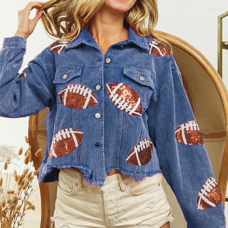 Womens Jackets Women Cropped Game Day Jacket Ladies Baseball Sequin Corduroy Gameday Clothing