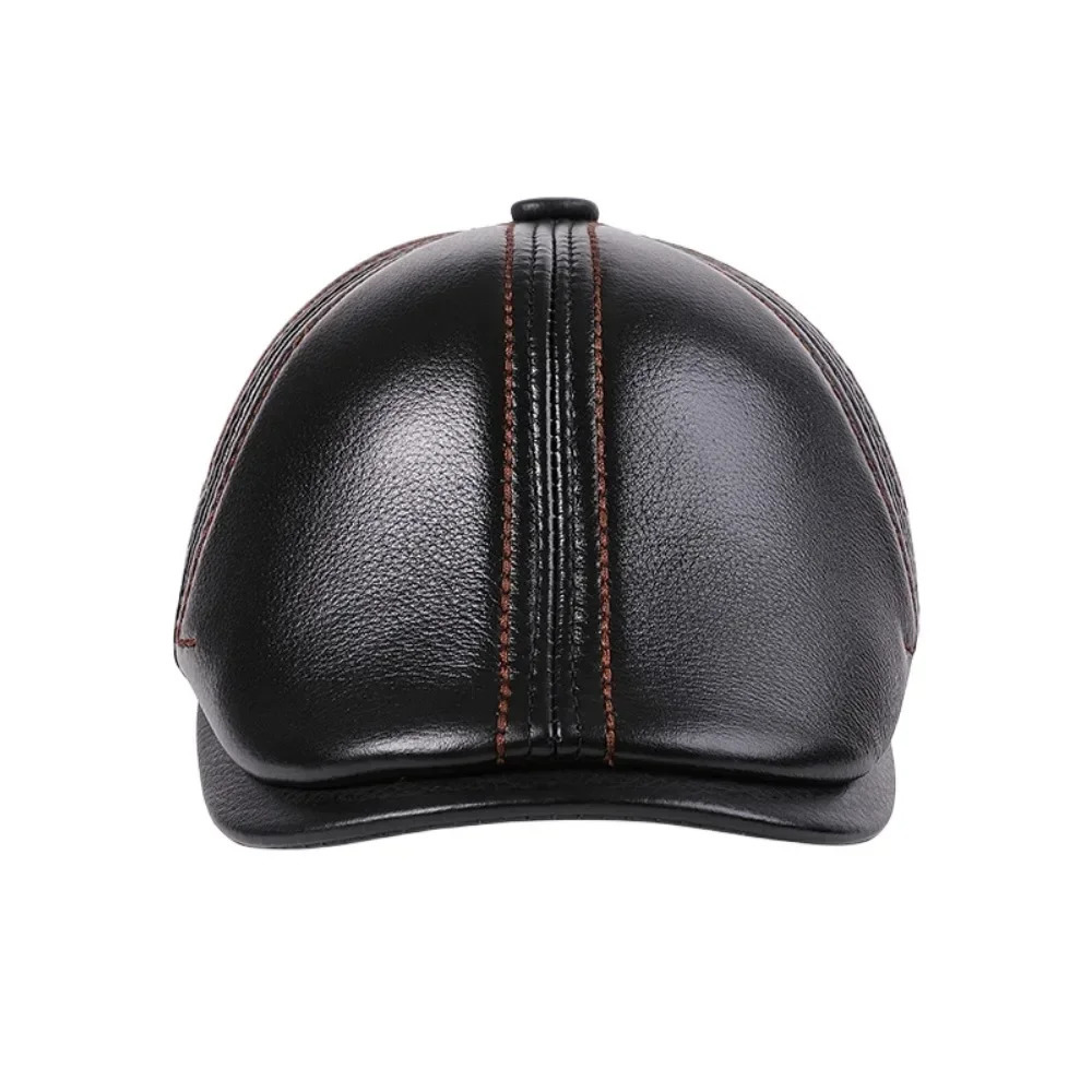 Berets LA SPEZIA Cap Men Winter Beret Real Leather Hat Men s Warm Black Cowskin sboy Casual Flat 231208