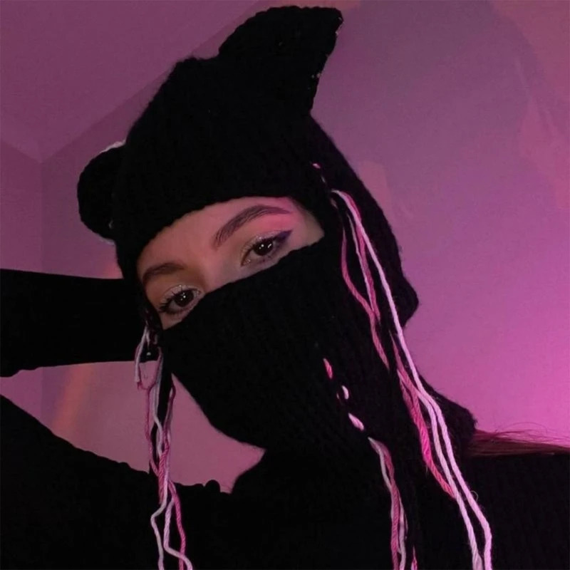 Beanie Skull Caps Halloween Balaclava Knit Beanie Hat Scary Teeth Robber Head Covering Party Holiday Winter Warm Full Head Grimace 231208