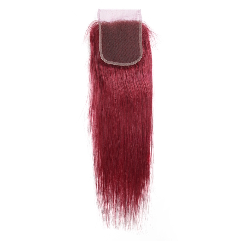 Brazilian 100% Human Hair Silky Straight 4X4 Lace Closure Free Part 12-24inch 99J 27# 33# P4/27 Piano Color
