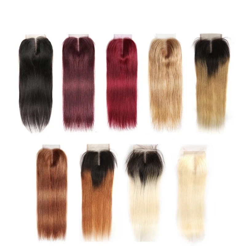 Brazilian 100% Human Hair Silky Straight 4X4 Lace Closure Free Part 12-24inch 99J 27# 33# P4/27 Piano Color