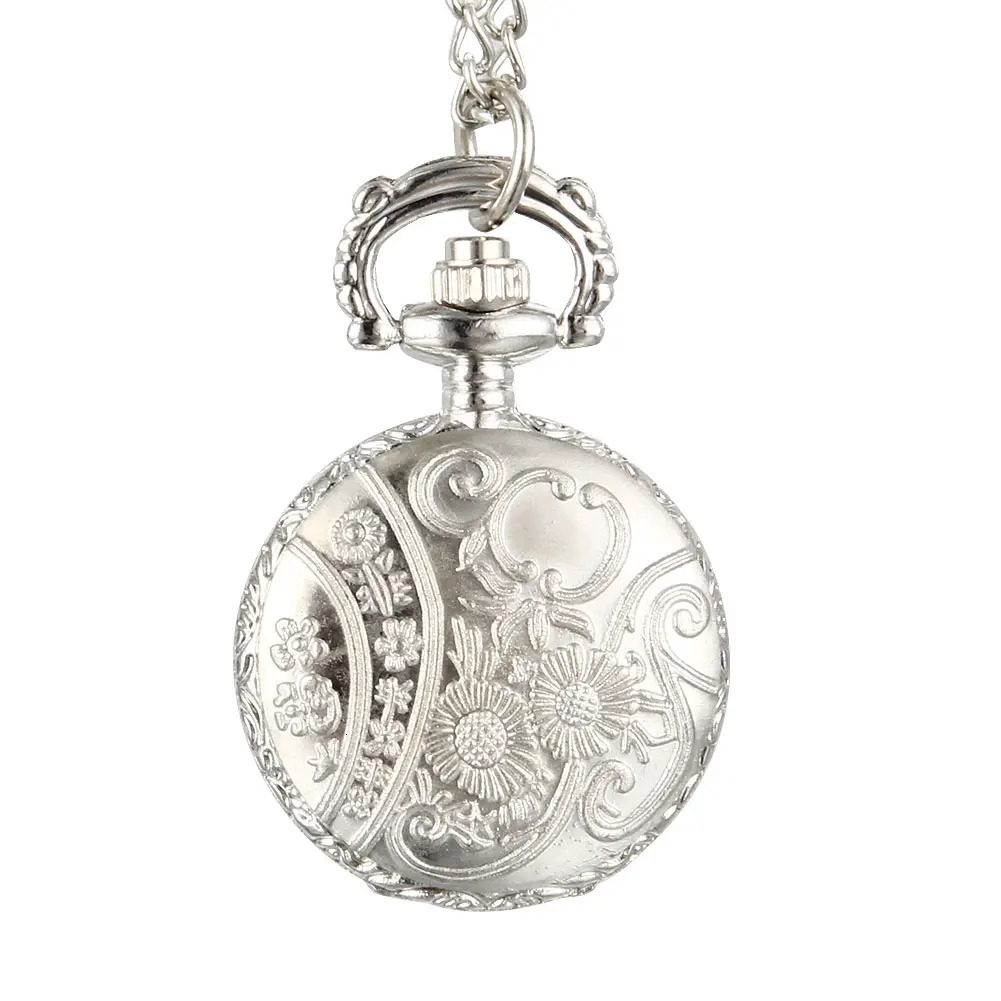 Pocket Watches Fashion Vintage Women Quartz Pocket Watch Alloy Hollow Out Flowers Lady Girl Sweater Chain Necklace Pendant Clock Gifts 231207