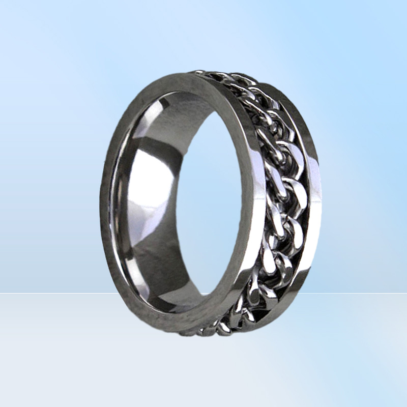 whole 50pcsLot top men women stainless steel chain spinner rings fashion jewelry party gifts Punk Style biker ring