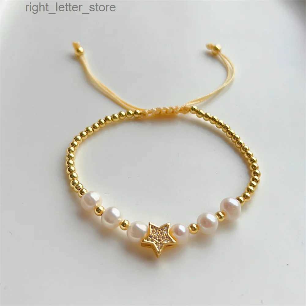 Chain 5Pcs Natural Freshwater Pearl Bracelets Jewelry Zircon Heart Moon Charm Bracelet for Women Fashion Jewelry Gold Color Beads YQ231208