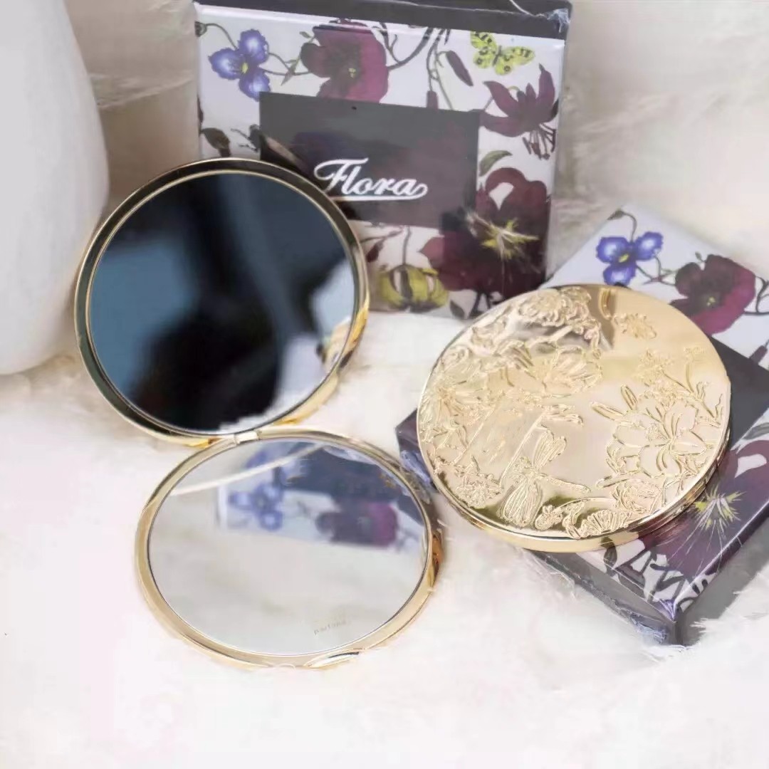 Brand Sliver Floral Makeup Mirror Compact Stainless Steel Metal Pocket Vanity Mirror 2 Sided Women Portable Folding Mirror Gift