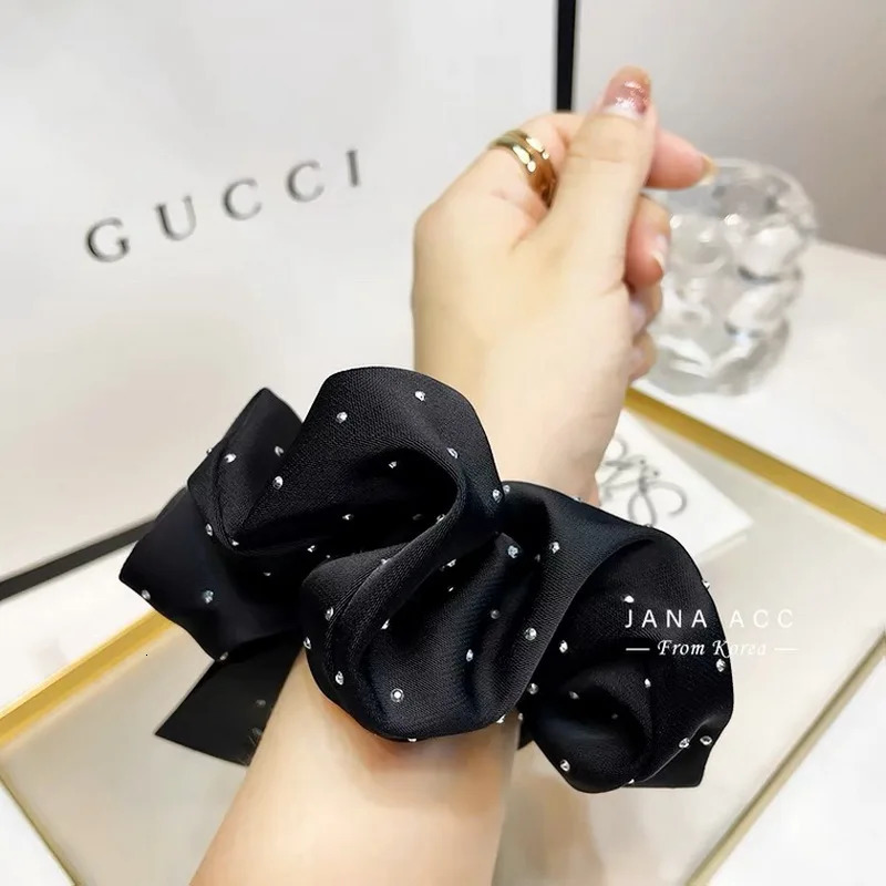Hair Rubber Bands Women Fashion Silk Scrunchie With Rhinestones Elastic Satin Hair Band Girls Big Hair Tie Balck Crunchy For Hair Accessories 231208