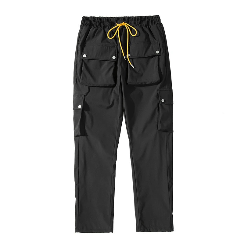 Men s Pants High Street Multi pocket Casual Trousers for Men and Women Side Breasted Drawstring Cargo Harajuku Solid Loose 231208
