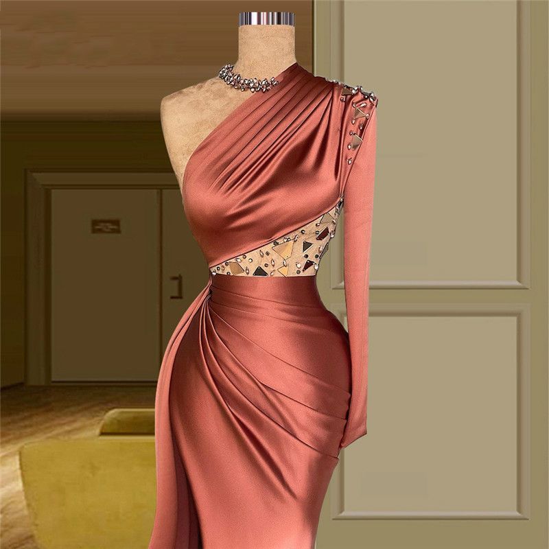 Elegant One Shoulder Crystal Mermaid Prom Party Dresses Dubai Arabic Evening Dress Vestidos De Fiesta