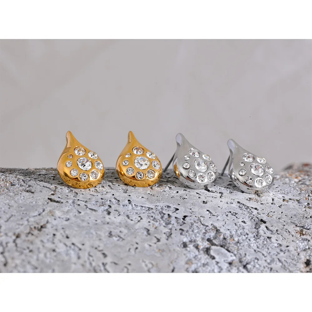 Charm Yhpup Exquisite Cubic Zirconia Stainless Steel Water Drop Fashion Stud Earrings Trendy Prevent Allergy Jewelry Women 231208