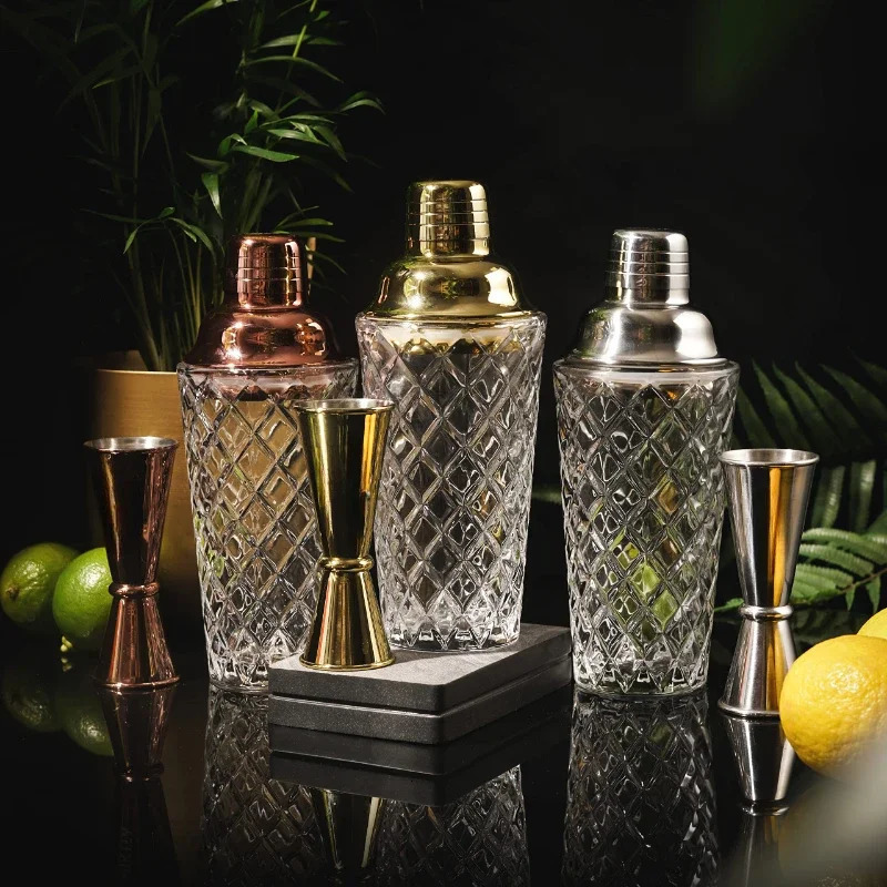 Bar Tools Glass Cocktail Shaker Kit 13 Ounce Martini Mocktail Making Set with Leakproof Metallic Steel Lid for Home Use Bar Cart 231207