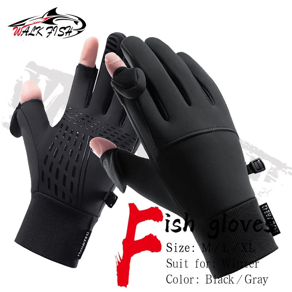 Five Fingers Gloves WALK FISH Winter Fishing Gloves Waterproof Winter Gloves Windproof Pograph Men Women Warm Protection Fish Angling Gloves 231207