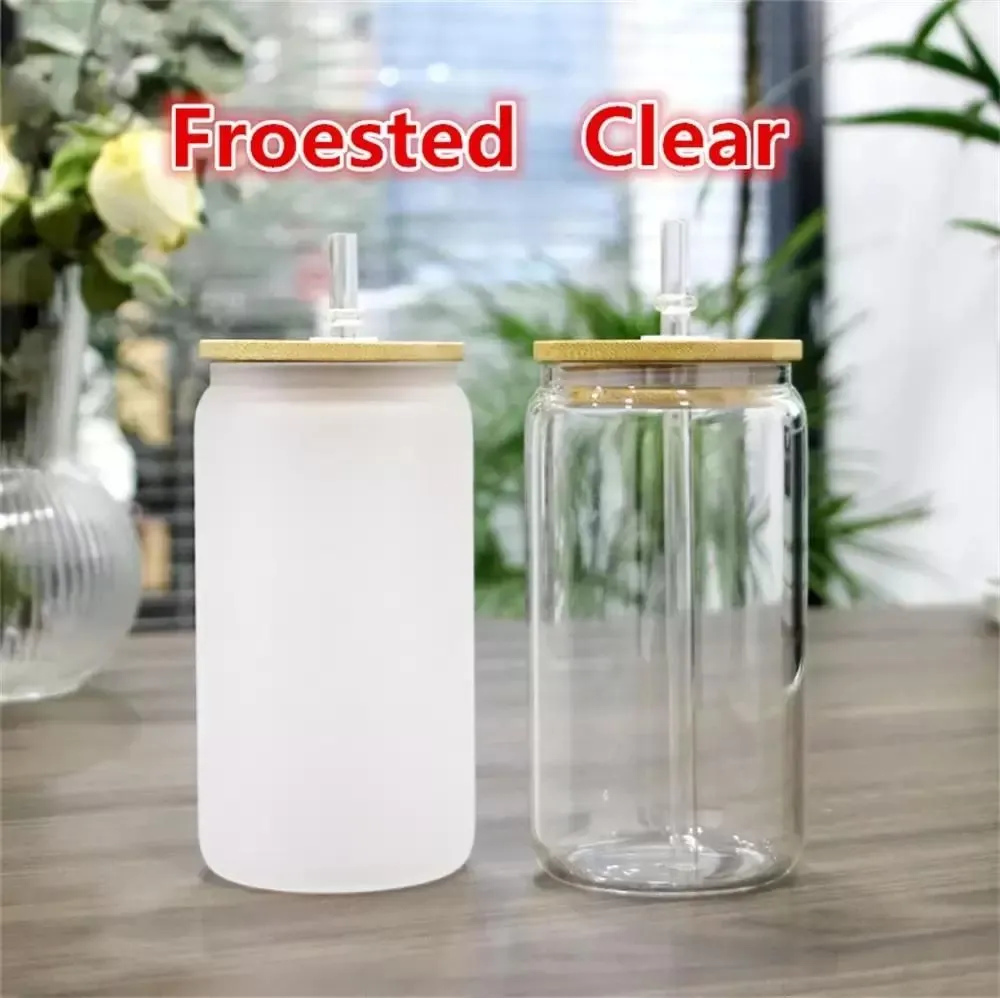16oz Clear Glass Mason Jars with Frosted Finish, Perfect for Heat Press Printing, 50 Pack
