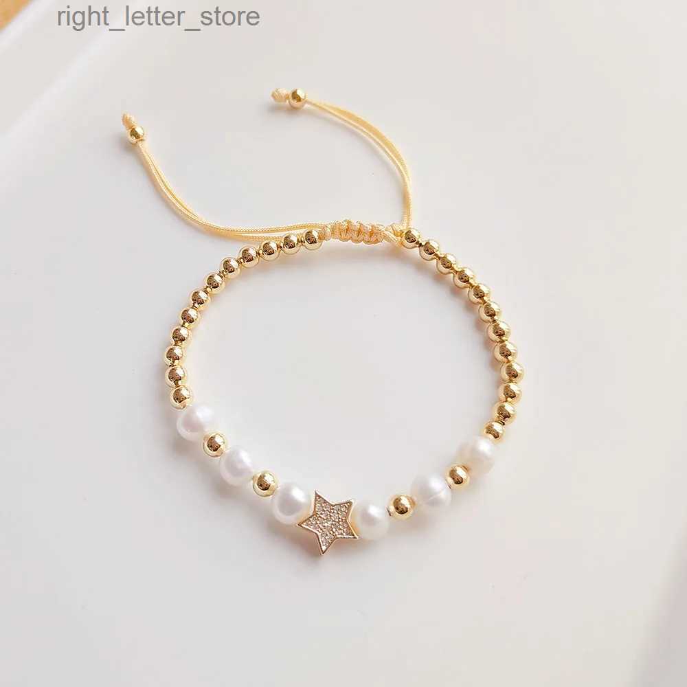 Chain 5Pcs Natural Freshwater Pearl Bracelets Jewelry Zircon Heart Moon Charm Bracelet for Women Fashion Jewelry Gold Color Beads YQ231208