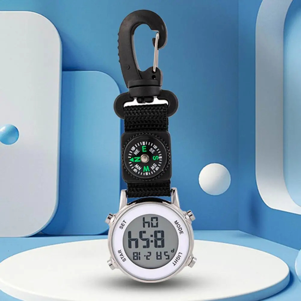 Pocket Watches Pocket Watch Multifunctional Quartz Movement Life Waterproof Accurate Compass Sports Hiking Carabiner Pocket Watch Vintage Clock 231207