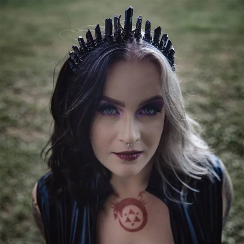 Headbands Raw Crystal Crown Headband Tiara Bride Wedding Halloween Costume Witch Cosplay for Women Girl 231207