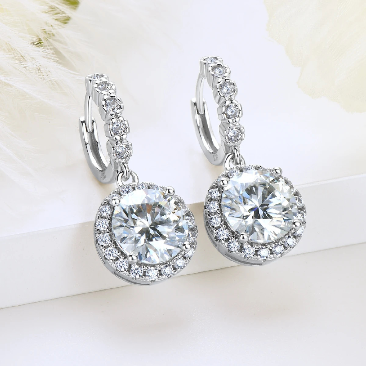 Hoop Huggie Anziw Real Sparkling 3.0 Ct D Drop Hoop Earrings 100% 925 Silver Gold Plated 2.0ct Hanging Earring For Women Jewelry 231207