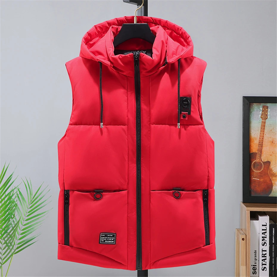 Men s Vests Winter Men Thick Warm Vest Plus Size 10XL Fashion Casual Solid Color Hooded Sleeveless Jacket Big 231208