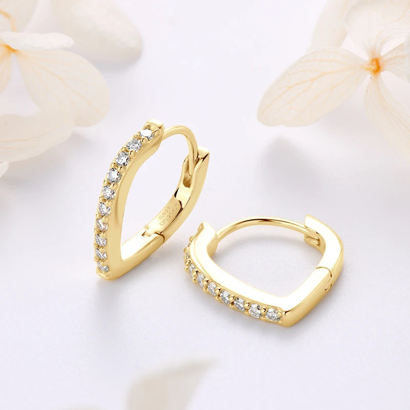 Hoop Huggie Original 925 Sterling Silver Earrings D0.20CT Teardrop Shape Hoop Earrings for Women Piercing Ear Jewelry 231207