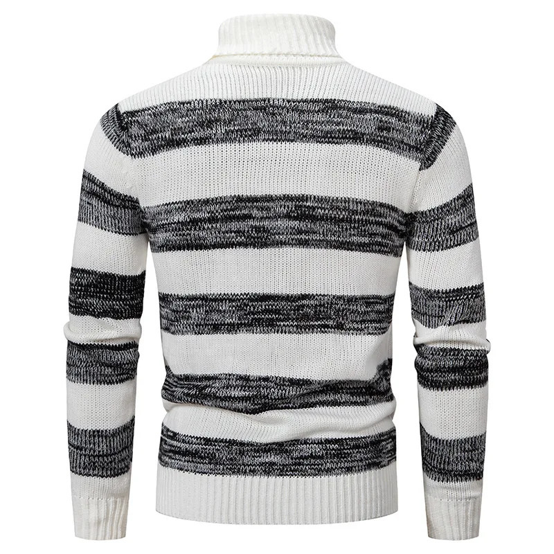 Men s Sweaters Autumn and Winter Sweater Korean Pullover of Black White Stripes Stitching High necked Slim Undershirt 231208