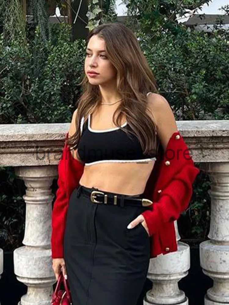 Women's Knits Tees Elegant Women Christmas Red Knit Casual Pullover O-neck Long Sleeve Single Breasted Sweater Autumn Chic Lady Evening Knitwears