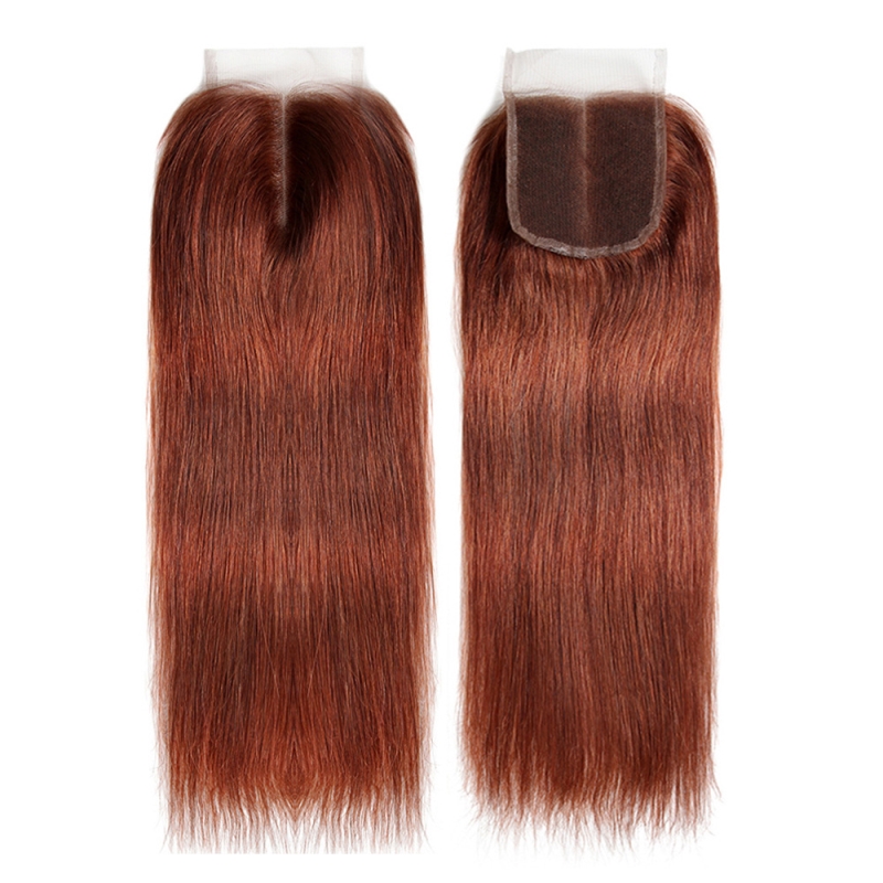 Brazilian 100% Human Hair Silky Straight 4X4 Lace Closure Free Part 12-24inch 99J 27# 33# P4/27 Piano Color