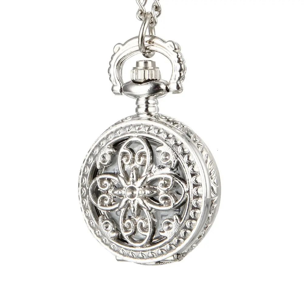 Pocket Watches Fashion Vintage Women Quartz Pocket Watch Alloy Hollow Out Flowers Lady Girl Sweater Chain Necklace Pendant Clock Gifts 231207