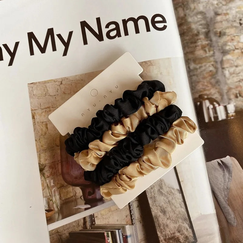 Hair Rubber Bands 4pcs Pure Silk Skinnies Small Scrunchie Set Hair Bow Ties Ropes Bands Skinny Scrunchy Elastics Ponytail Holders for Women Girls 2312