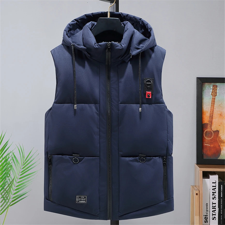Men s Vests Winter Men Thick Warm Vest Plus Size 10XL Fashion Casual Solid Color Hooded Sleeveless Jacket Big 231208